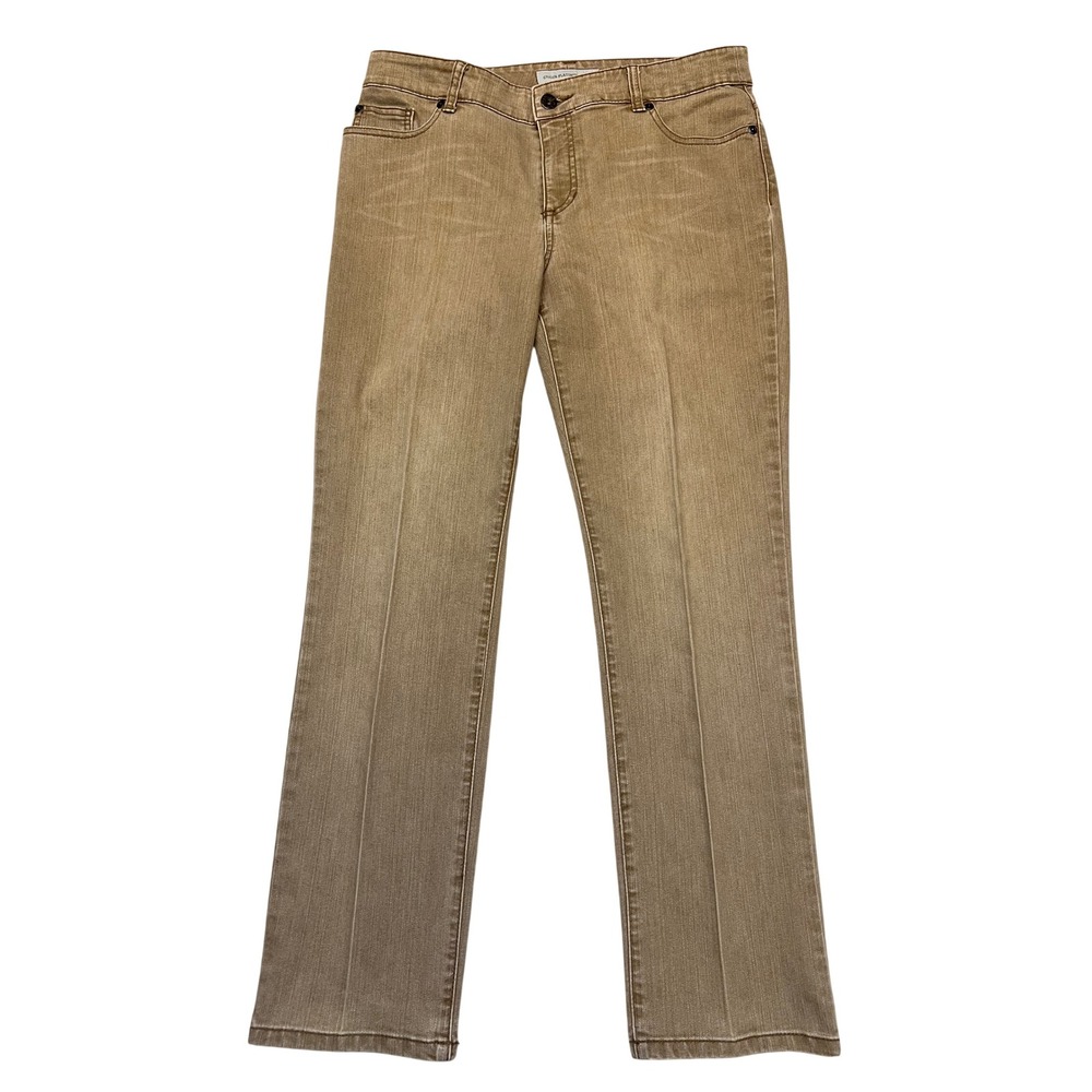 Chico's Tan Platinum Denim High Rise Straight Leg Jeans 2 (Size L 12 Short)